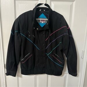 Vintage 80s Black Jacket with Colorful Stripes